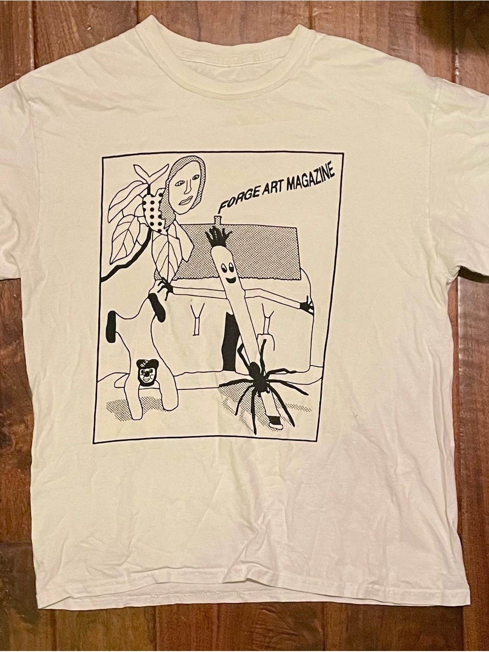 Gildan White Tee with Black Line-Art Magazine Graphic